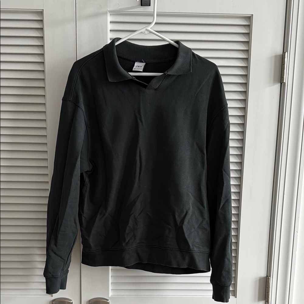 Zara Dark Green Long Sleeve Polo Shirt